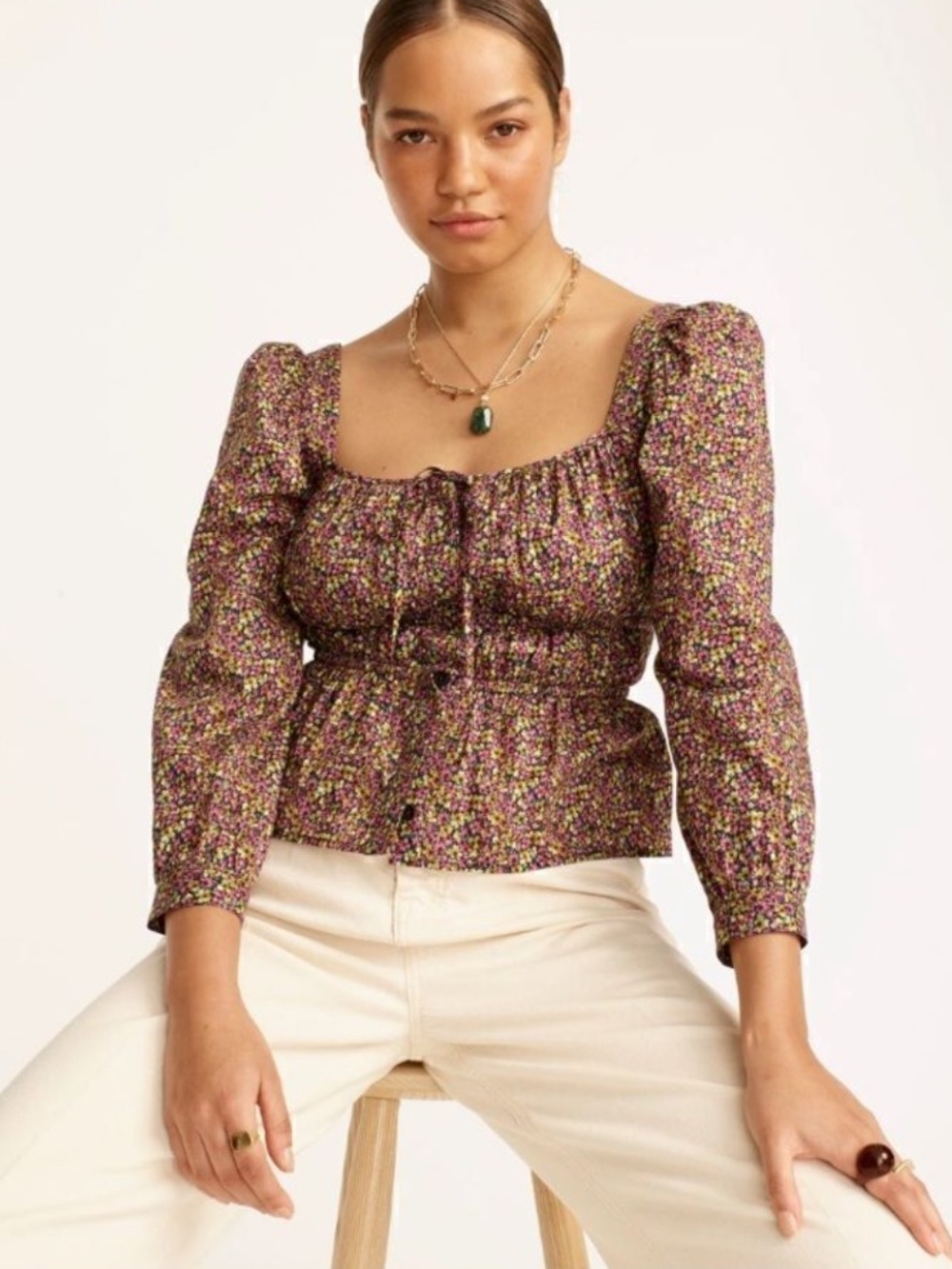J. CREW x Liberty of London Busy Izzy Top Square Neck Peplum Top Cotton Size 6